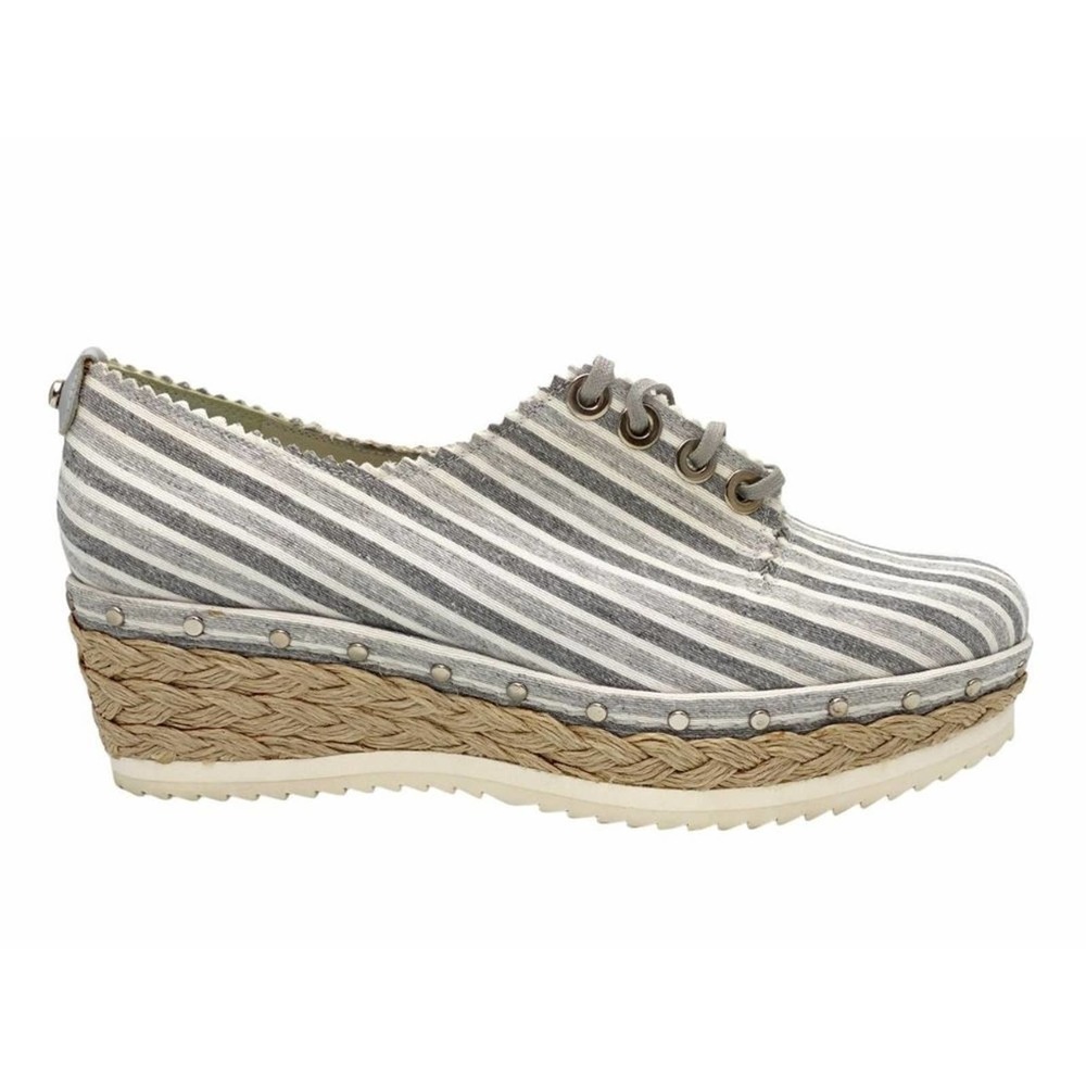 NEW Stuart Weitzman MANHEIM Silver Stripe Espadrille Wedge Sneaker Shoe Size 8